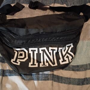 PINK Victoria's Secret Black Waist Bag with White Logo